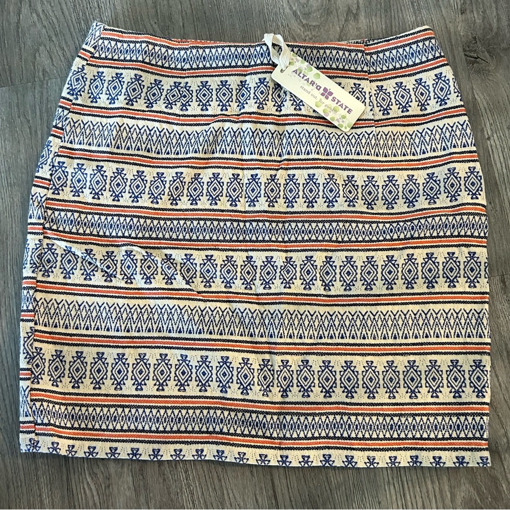 NWT Altar'd State Navy and Cream Geometric Pencil Skirt Mini Skirt Medium